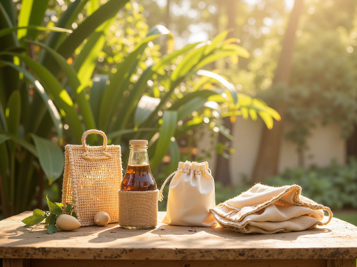 地方特色食品包装展示,包含土特产礼盒,背景为乡村田园风光